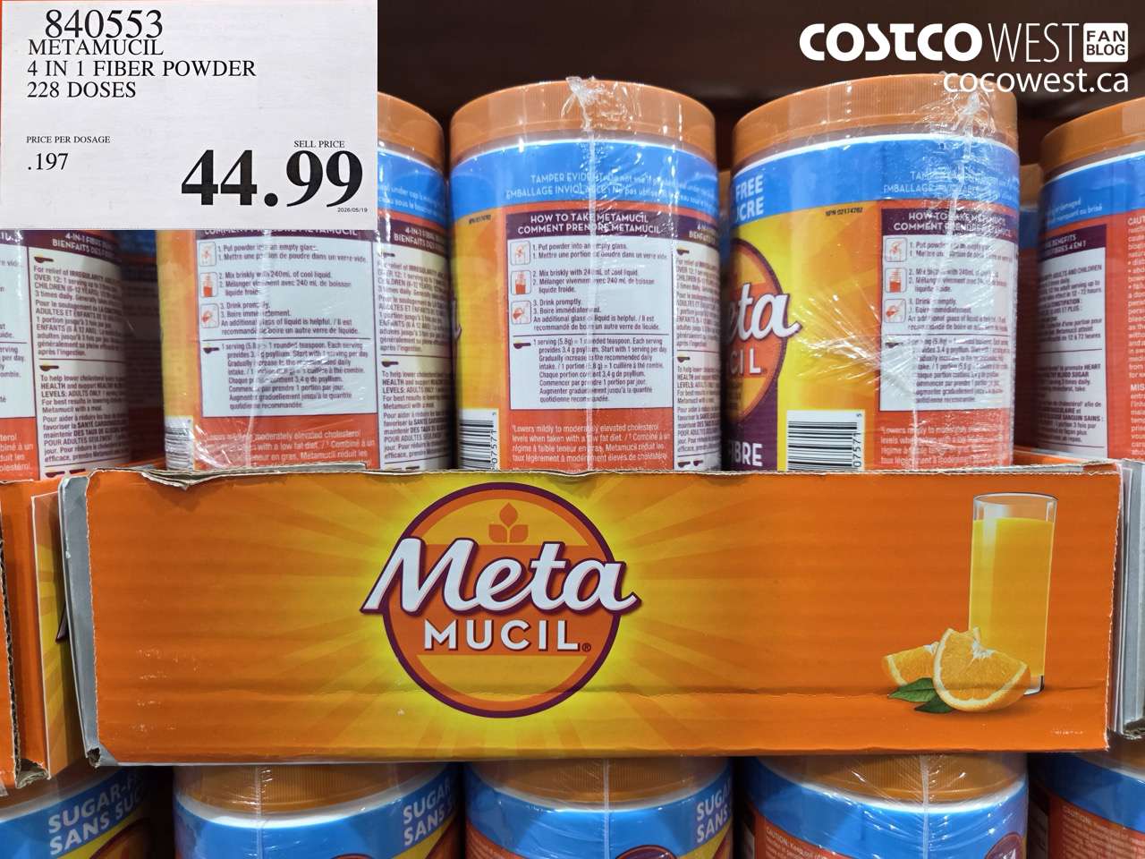 840553 METAMUCIL 4 IN 1 FIBER POWDER 228 DOSES $44.99