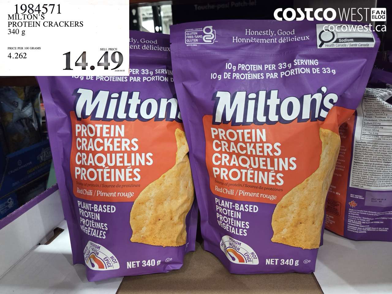 1984571 MILTON'S PROTEIN CRACKERS 340 G $14.49
