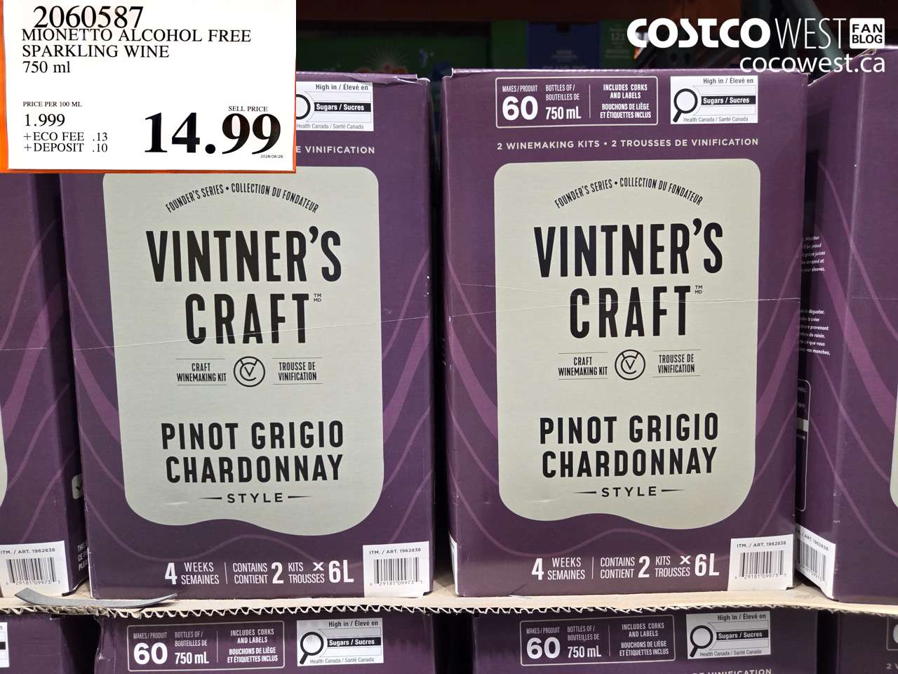 2060587 MIONETTO ALCOHOL FREE SPARKLING WINE 750 ML $14.99