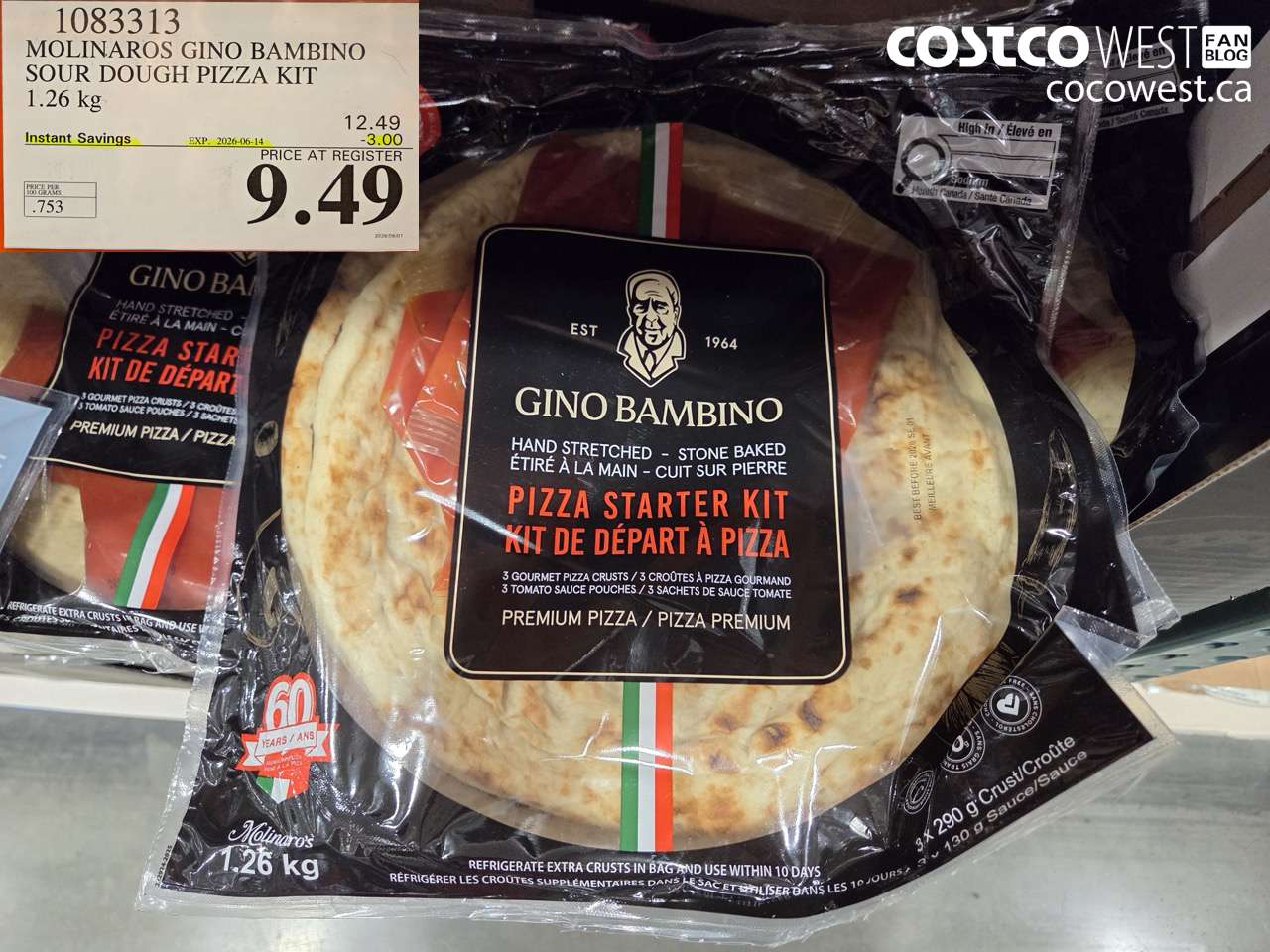 1083313 MOLINAROS GINO BAMBINO SOUR DOUGH PIZZA KIT 1.26 KG ($3.00 INSTANT SAVINGS EXPIRES ON 2026-06-14) $9.49