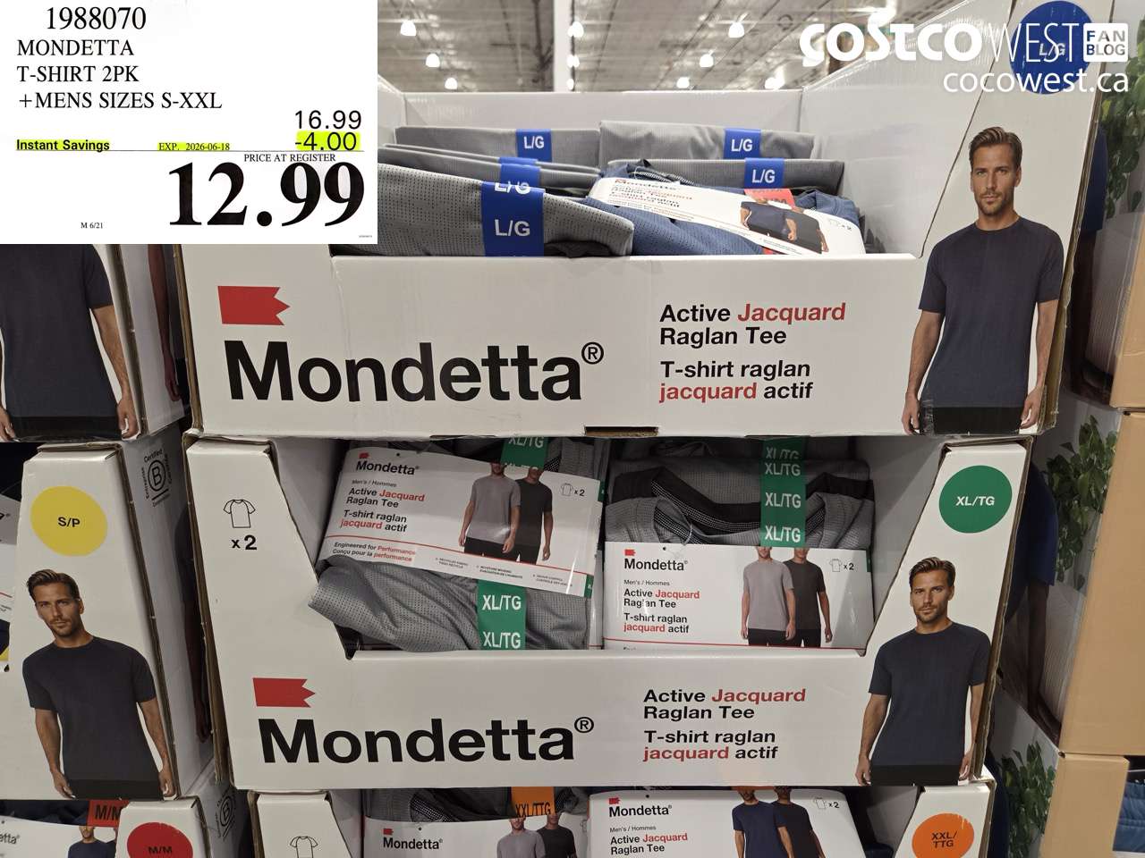 1988070 MONDETTA T-SHIRT 2PK MENS SIZES S-XXL ($4.00 INSTANT SAVINGS EXPIRES ON 2026-06-18) $12.99