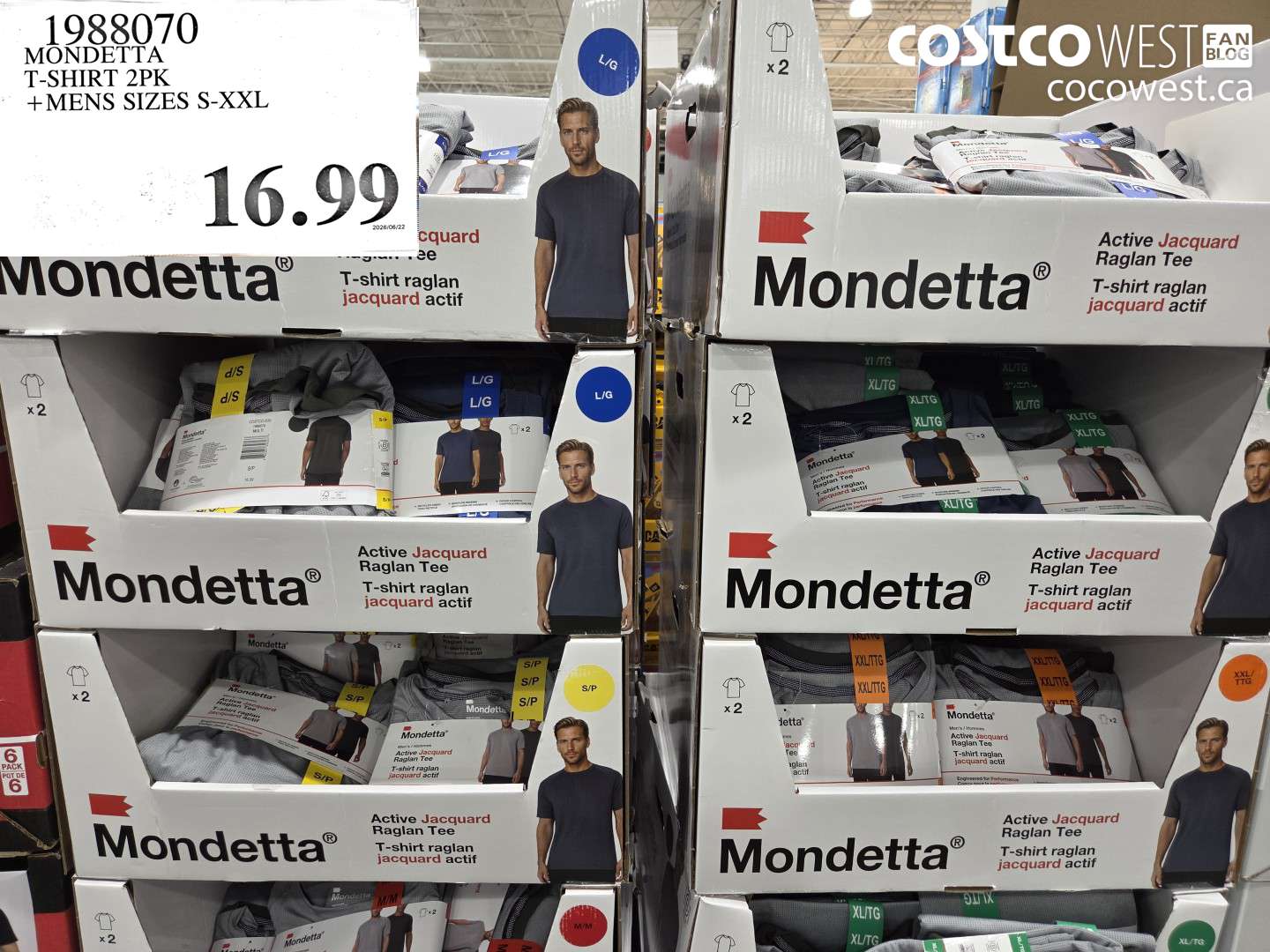 1988070 MONDETTA T-SHIRT 2PK MENS SIZES S-XXL $16.99