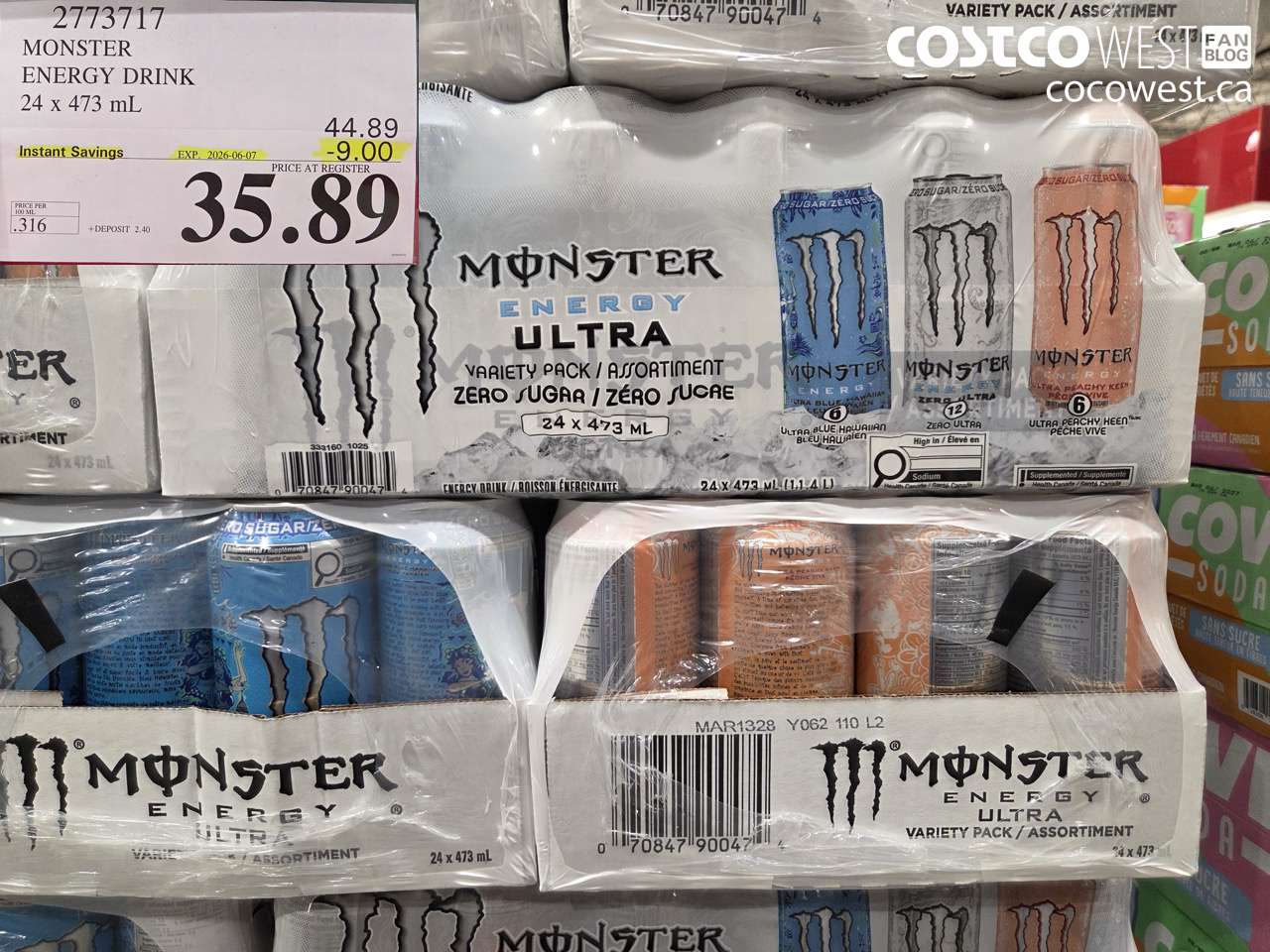 2773717 MONSTER ENERGY DRINK 24 X 473 ML ($9.00 INSTANT SAVINGS EXPIRES ON 2026-06-07) $35.89