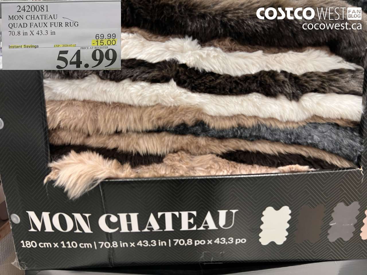 2420081 MON CHATEAU QUAD FAUX FUR RUG 70.8 IN X 43.3 IN ($15.00 INSTANT SAVINGS EXPIRES ON 2026-07-12) $54.99