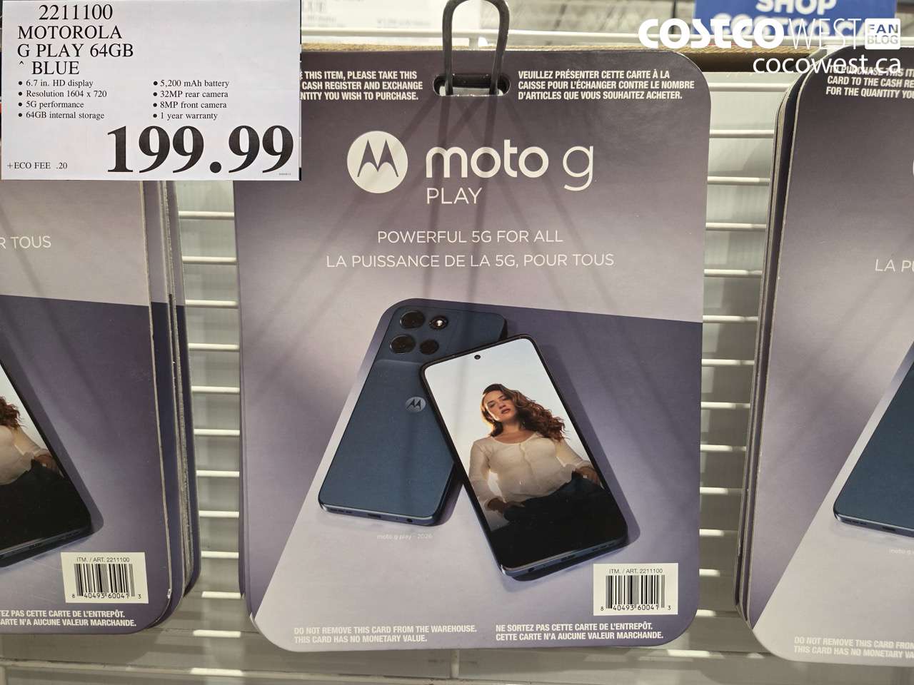 2211100 MOTOROLA G PLAY 64GB BLUE $199.99