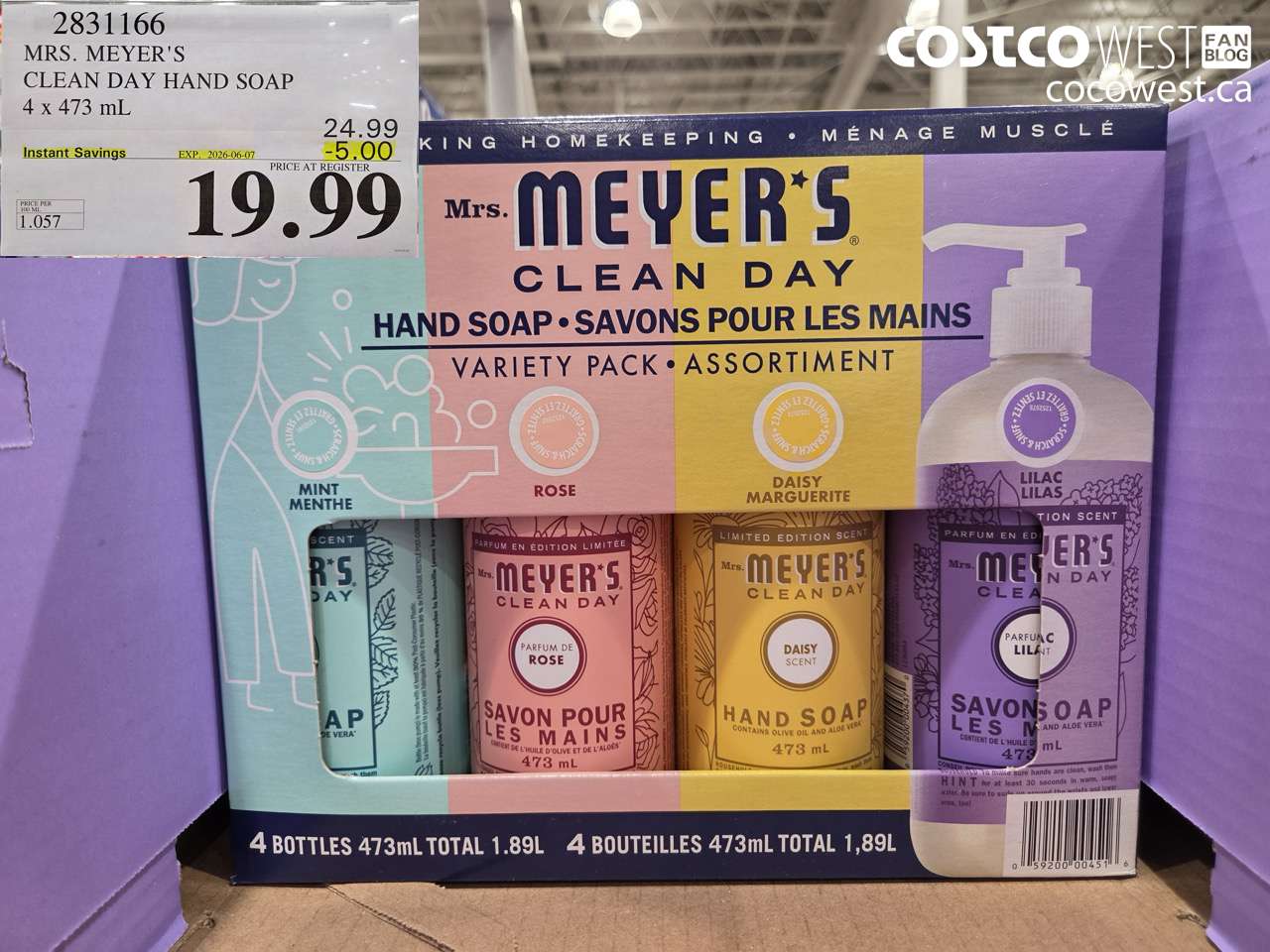 2831166 MRS. MEYER'S CLEAN DAY HAND SOAP 4 X 473 ML ($5.00 INSTANT SAVINGS EXPIRES ON 2026-06-07) $19.99