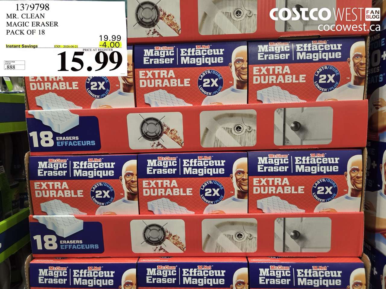 1379798 MR. CLEAN MAGIC ERASER PACK OF 18 ($4.00 INSTANT SAVINGS EXPIRES ON 2026-06-21) $15.99