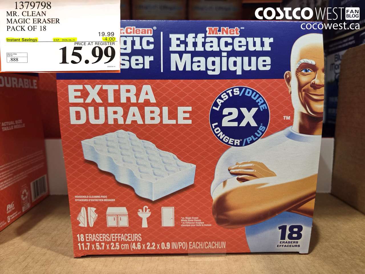 1379798 MR. CLEAN MAGIC ERASER PACK OF 18 ($4.00 INSTANT SAVINGS EXPIRES ON 2026-06-21) $15.99