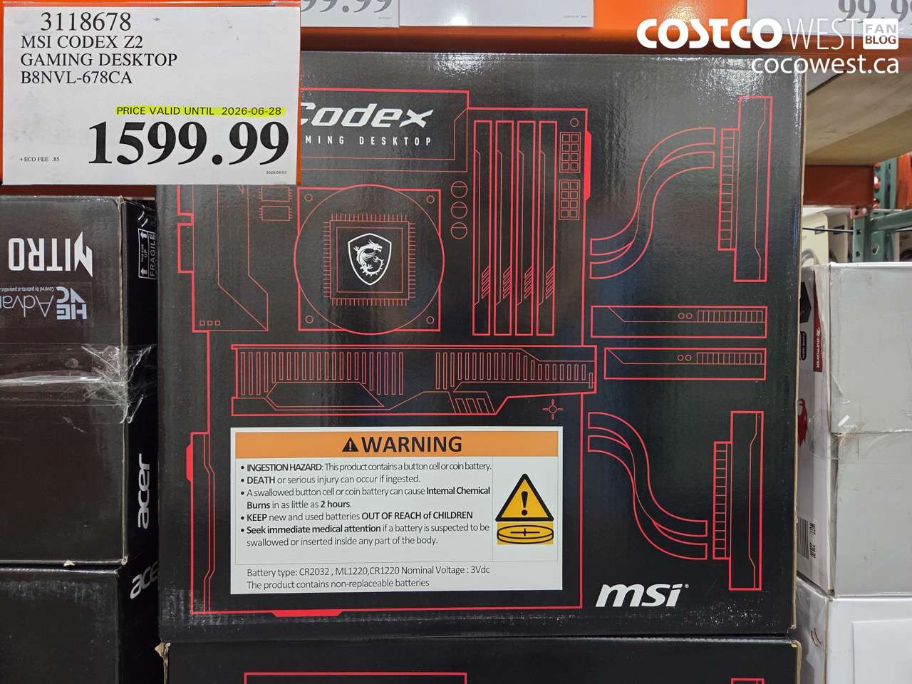 3118678 MSI CODEX Z2 GAMING DESKTOP B8NVL-678CA (EXPIRES ON 2026-06-28) $1599.99