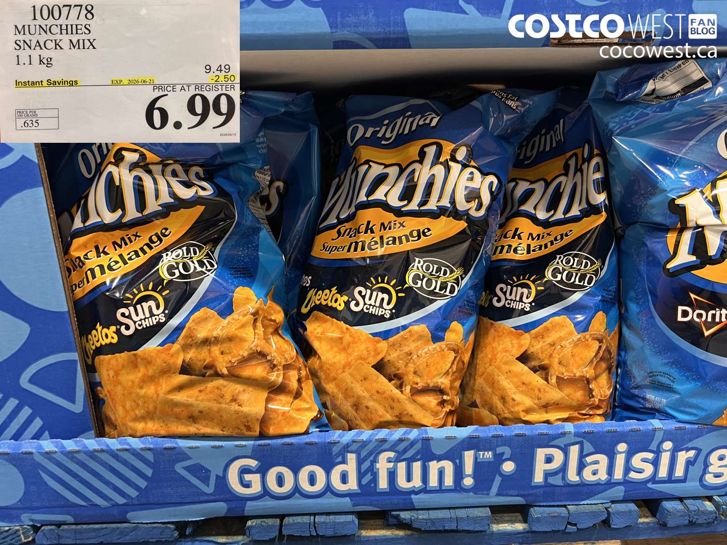 100778 MUNCHIES SNACK MIX 1.1 KG ($2.50 INSTANT SAVINGS EXPIRES ON 2026-06-21) $6.99