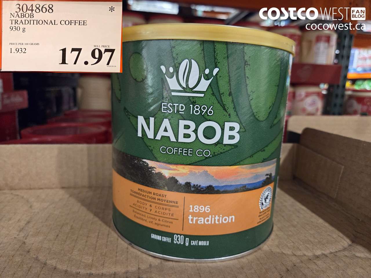 304868 NABOB TRADITIONAL COFFEE 930 G $17.97