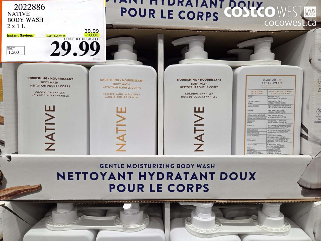 2022886 NATIVE BODY WASH 2 X 1 L ($10.00 INSTANT SAVINGS EXPIRES ON 2026-07-05) $29.99