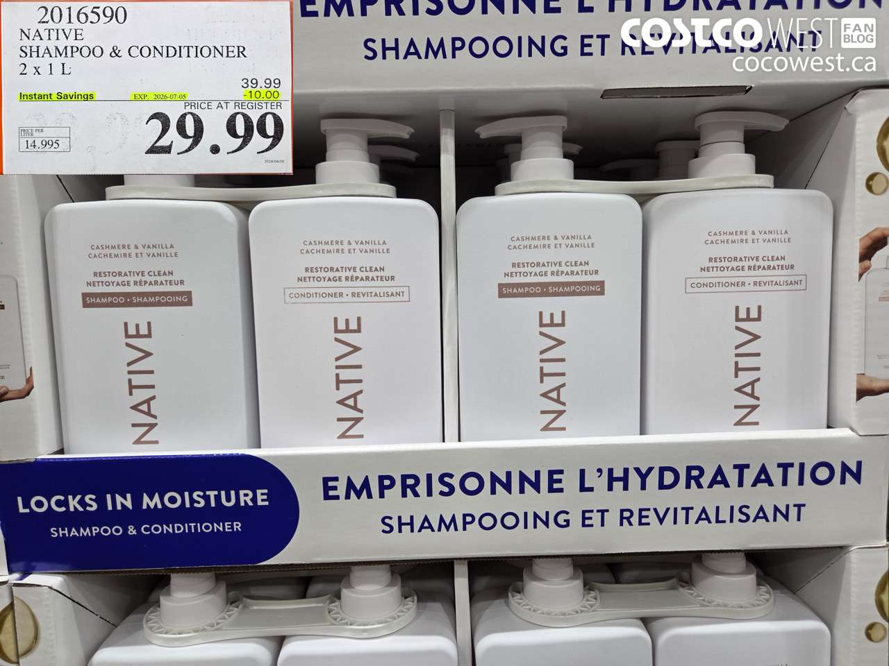 2016590 NATIVE SHAMPOO & CONDITIONER 2 X 1 L ($10.00 INSTANT SAVINGS EXPIRES ON 2026-07-05) $29.99