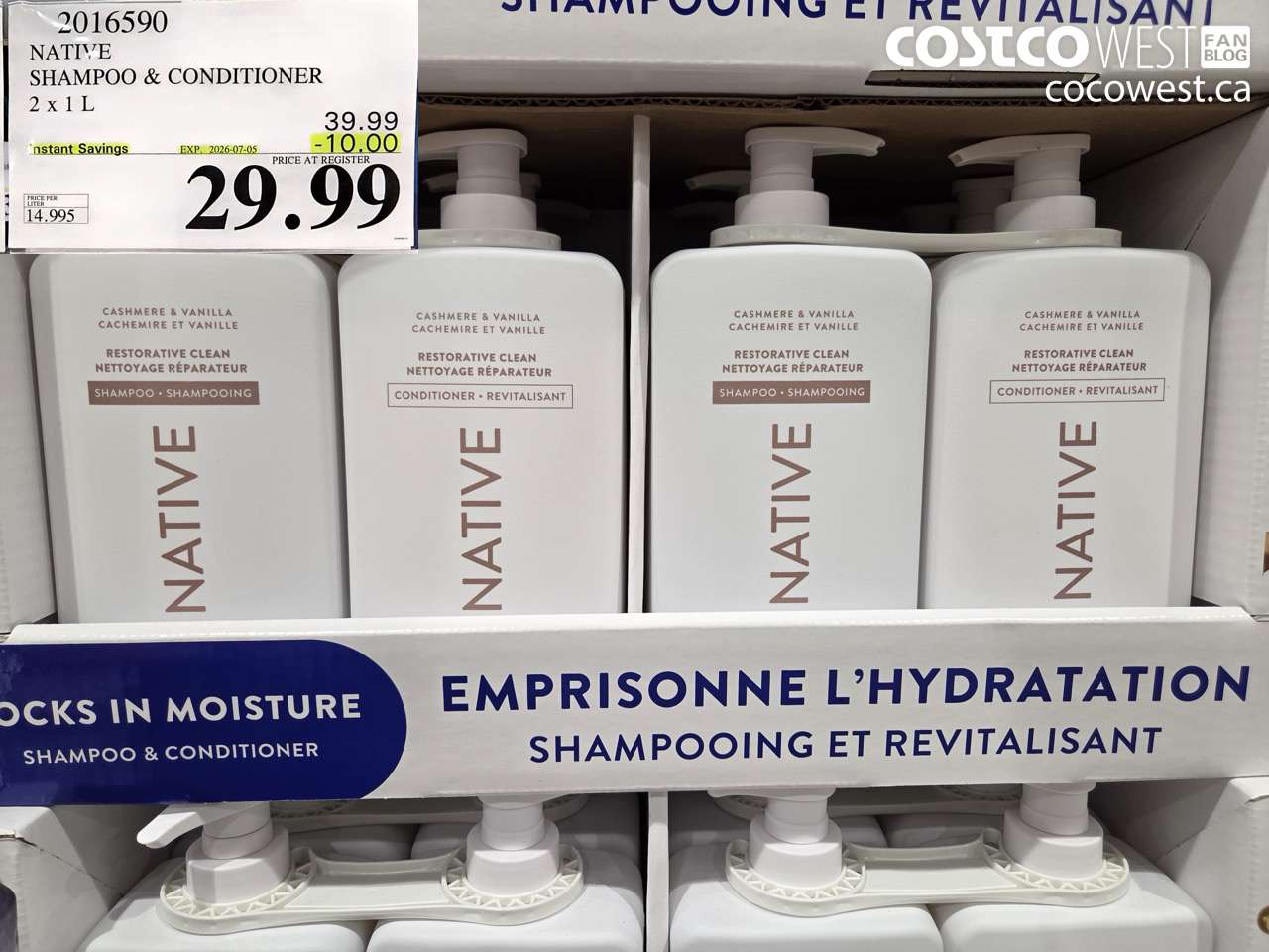 2016590 NATIVE SHAMPOO & CONDITIONER 2 X 1 L ($10.00 INSTANT SAVINGS EXPIRES ON 2026-07-05) $29.99