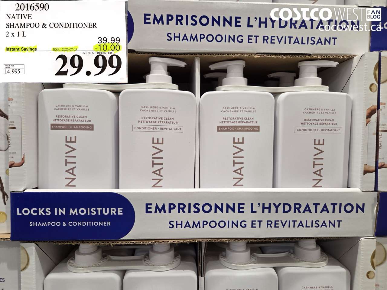 2016590 NATIVE SHAMPOO & CONDITIONER 2 X 1 L ($10.00 INSTANT SAVINGS EXPIRES ON 2026-07-05) $29.99