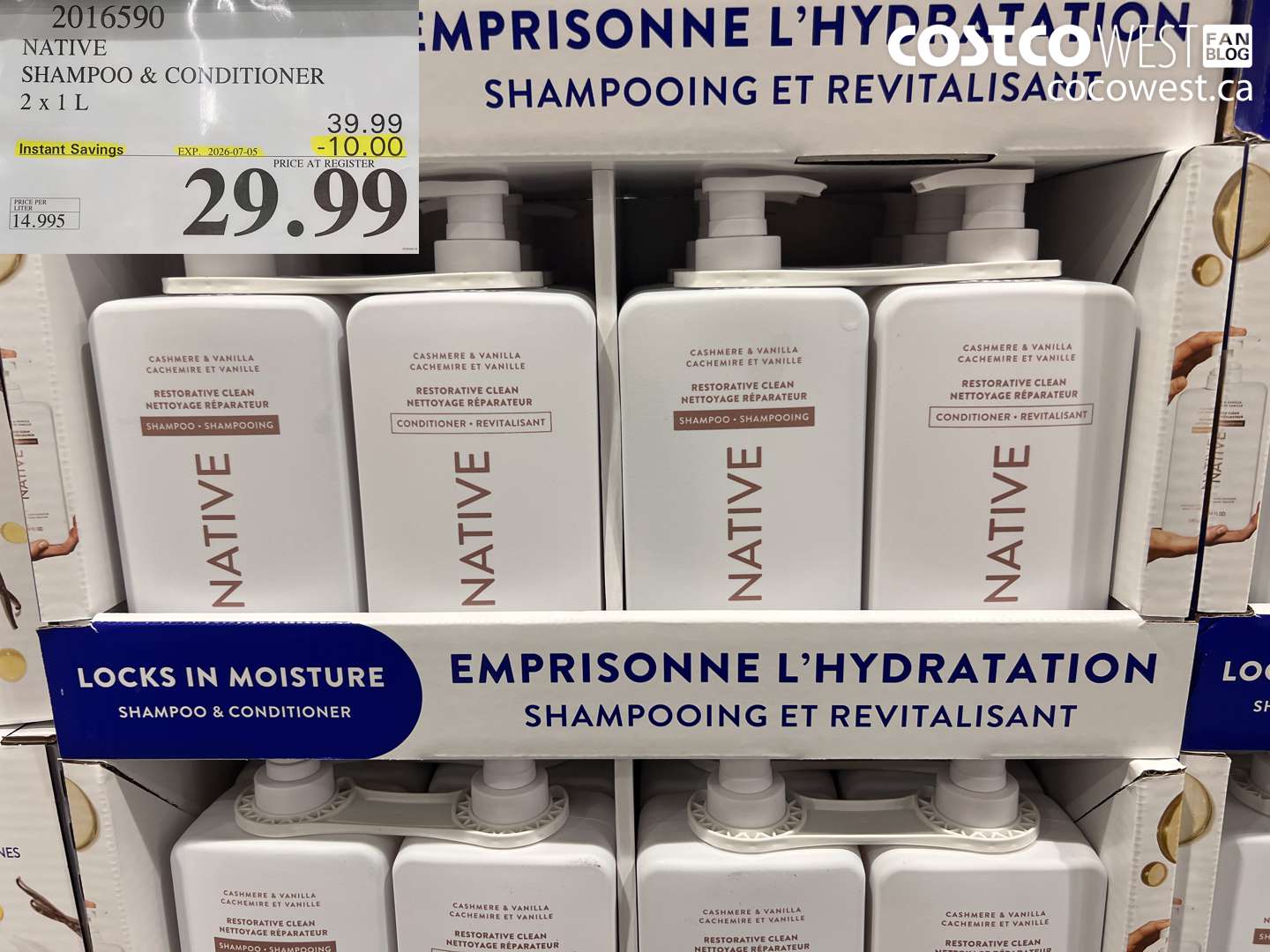 2016590 NATIVE SHAMPOO & CONDITIONER 2 X 1 L ($10.00 INSTANT SAVINGS EXPIRES ON 2026-07-05) $29.99