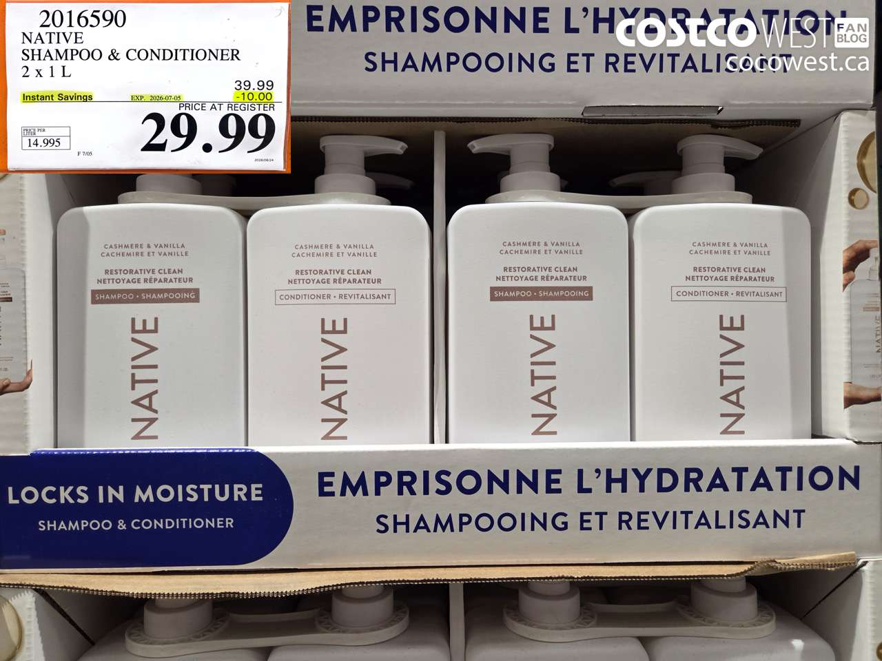 2016590 NATIVE SHAMPOO & CONDITIONER 2 X 1 L ($10.00 INSTANT SAVINGS EXPIRES ON 2026-07-05) $29.99