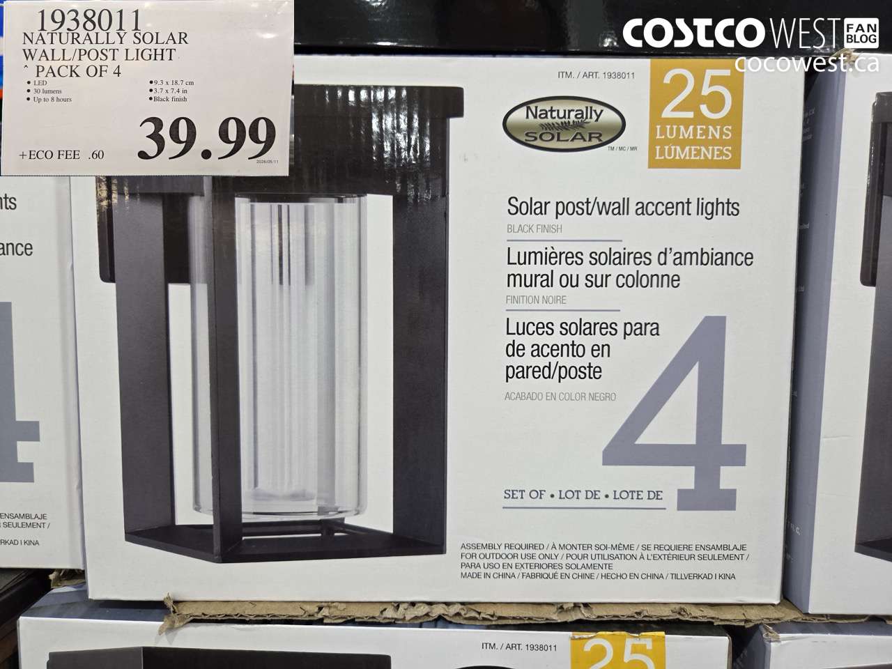 1938011 NATURALLY SOLAR WALL/POST LIGHT PACK OF 4 $39.99