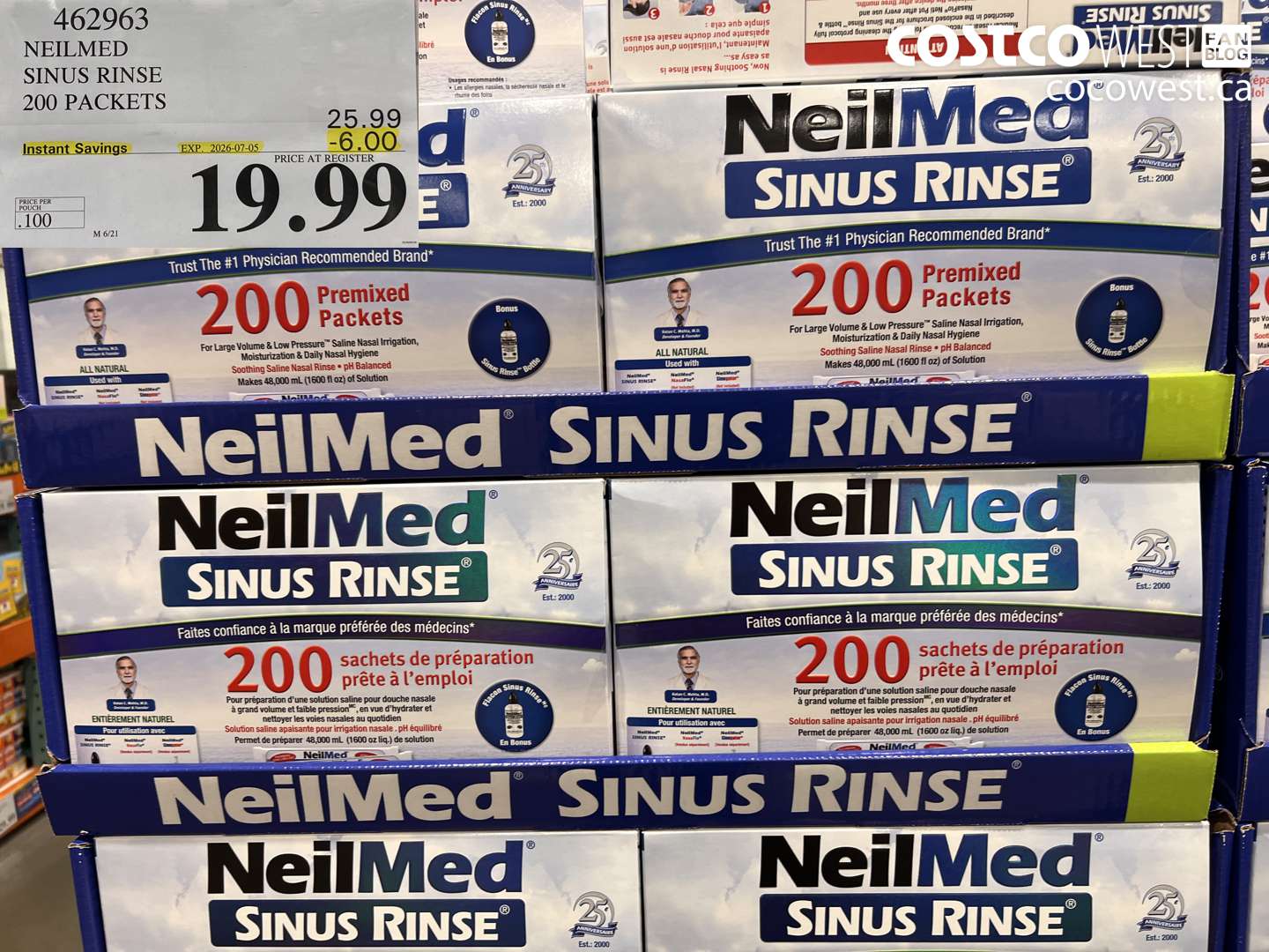 462963 NEILMED SINUS RINSE 200 PACKETS ($6.00 INSTANT SAVINGS EXPIRES ON 2026-07-05) $19.99