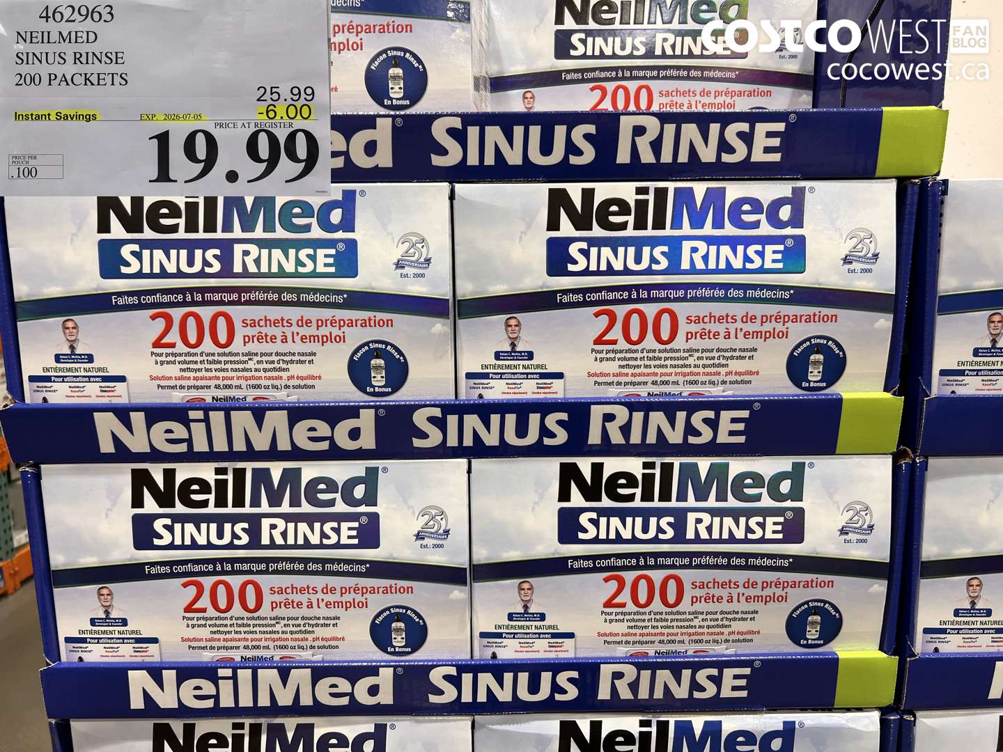 462963 NEILMED SINUS RINSE 200 PACKETS ($6.00 INSTANT SAVINGS EXPIRES ON 2026-07-05) $19.99