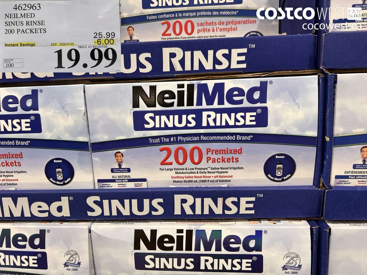 462963 NEILMED SINUS RINSE 200 PACKETS ($6.00 INSTANT SAVINGS EXPIRES ON 2026-07-05) $19.99