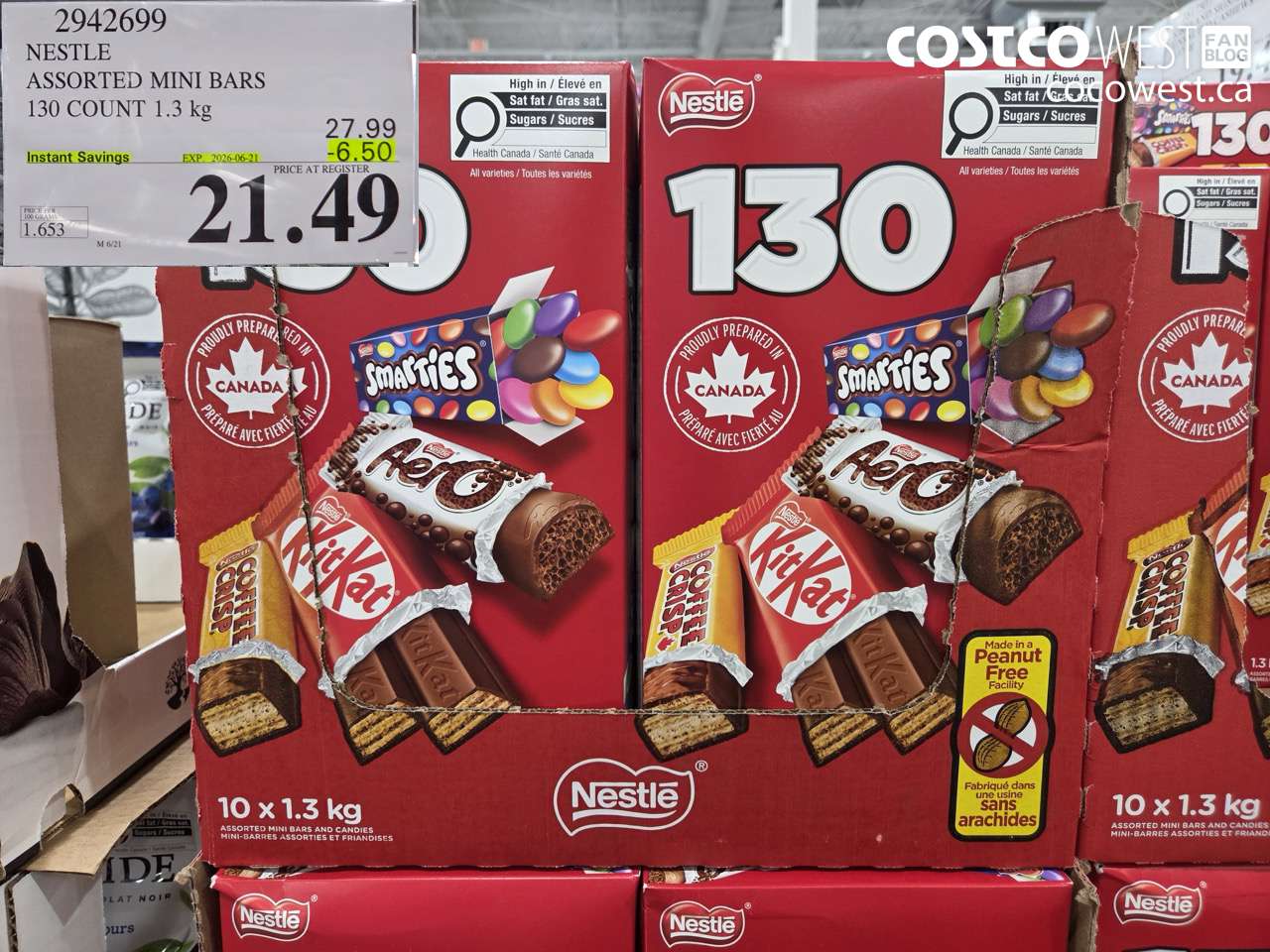 2942699 NESTLE ASSORTED MINI BARS 130 COUNT 1.3 KG ($6.50 INSTANT SAVINGS EXPIRES ON 2026-06-21) $21.49