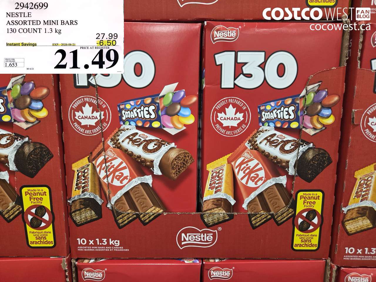 2942699 NESTLE ASSORTED MINI BARS 130 COUNT 1.3 KG ($6.50 INSTANT SAVINGS EXPIRES ON 2026-06-21) $21.49