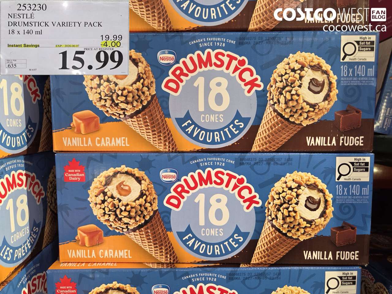 253230 NESTLÉ DRUMSTICK VARIETY PACK 18 X 140 ML ($4.00 INSTANT SAVINGS EXPIRES ON 2026-06-07) $15.99