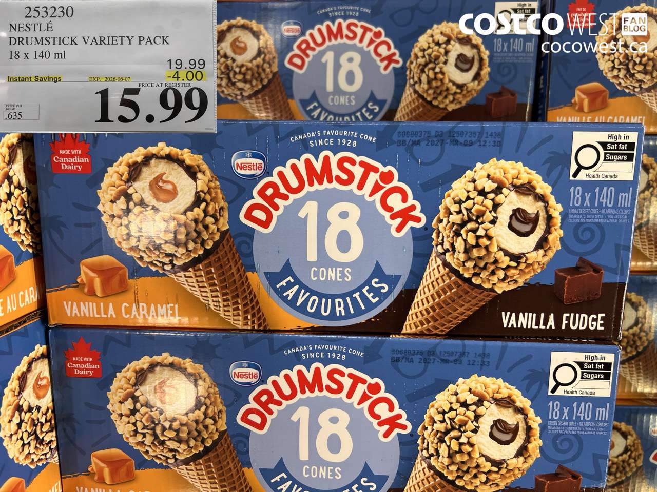 253230 NESTLÉ DRUMSTICK VARIETY PACK 18 X 140 ML ($4.00 INSTANT SAVINGS EXPIRES ON 2026-06-07) $15.99