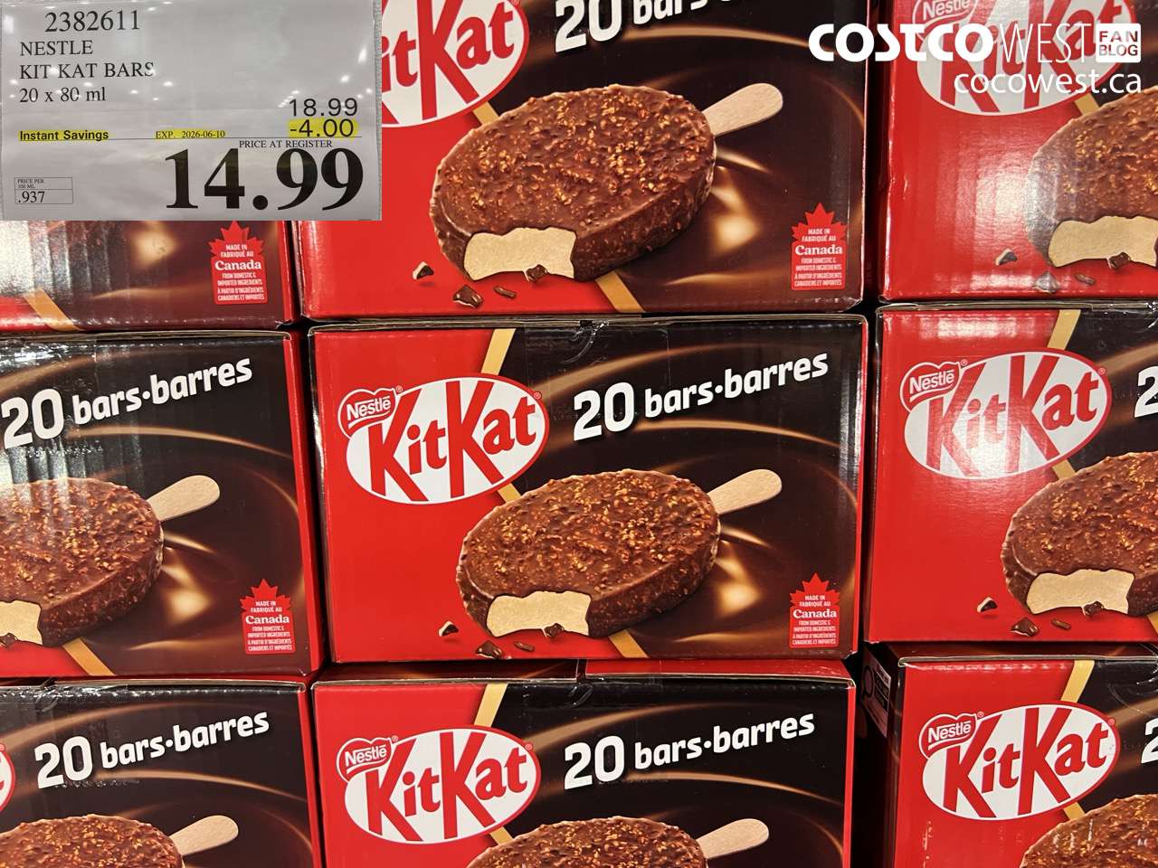 2382611 NESTLE KIT KAT BARS 20 X 80 ML ($4.00 INSTANT SAVINGS EXPIRES ON 2026-06-10) $14.99