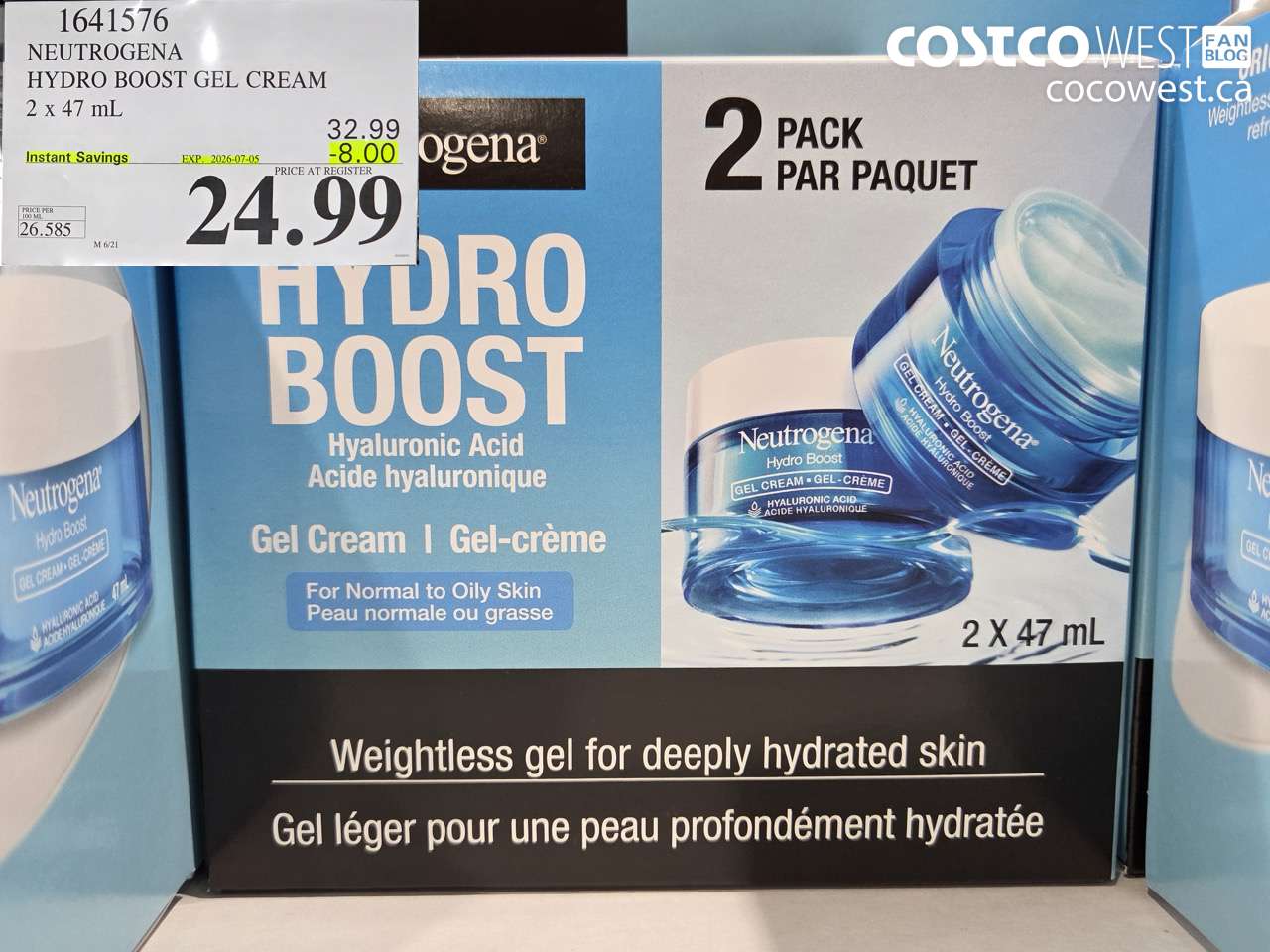 1641576 NEUTROGENA HYDRO BOOST GEL CREAM 2 X 47 ML ($8.00 INSTANT SAVINGS EXPIRES ON 2026-07-05) $24.99