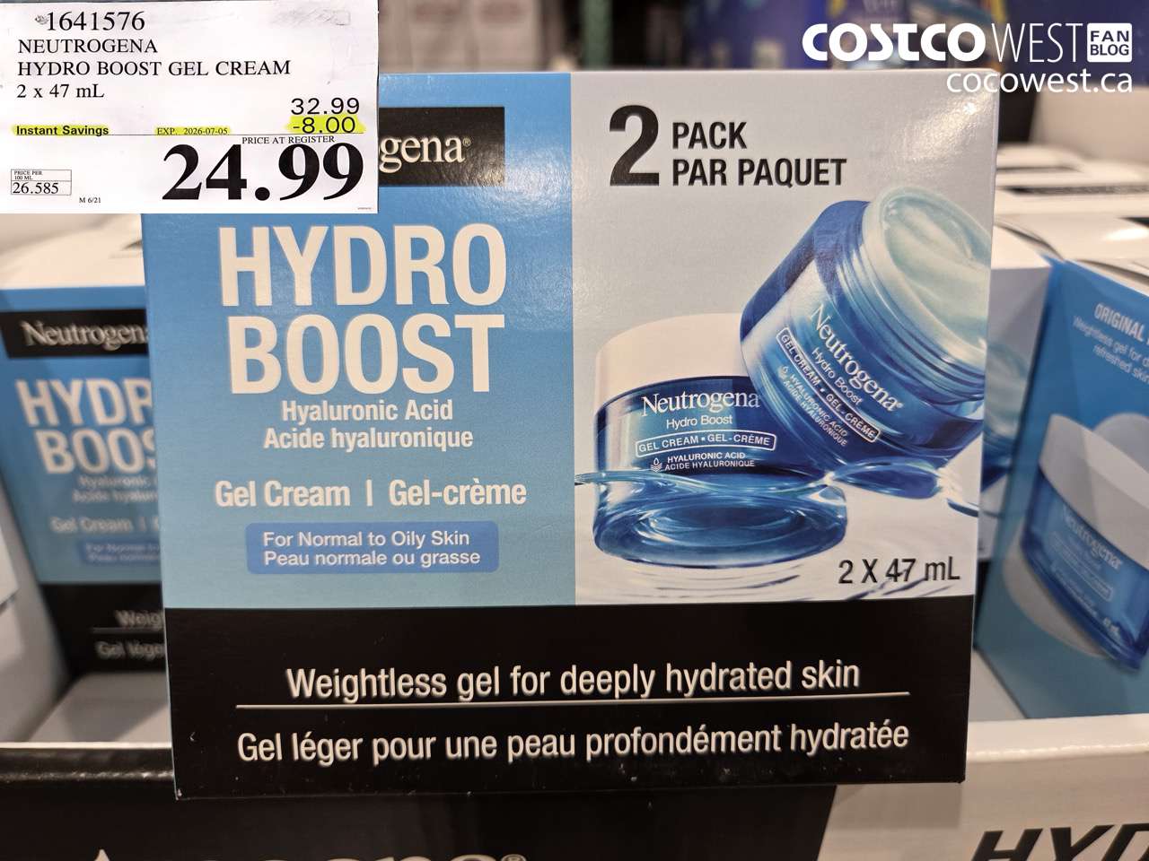 1641576 NEUTROGENA HYDRO BOOST GEL CREAM 2 X 47 ML ($8.00 INSTANT SAVINGS EXPIRES ON 2026-07-05) $24.99