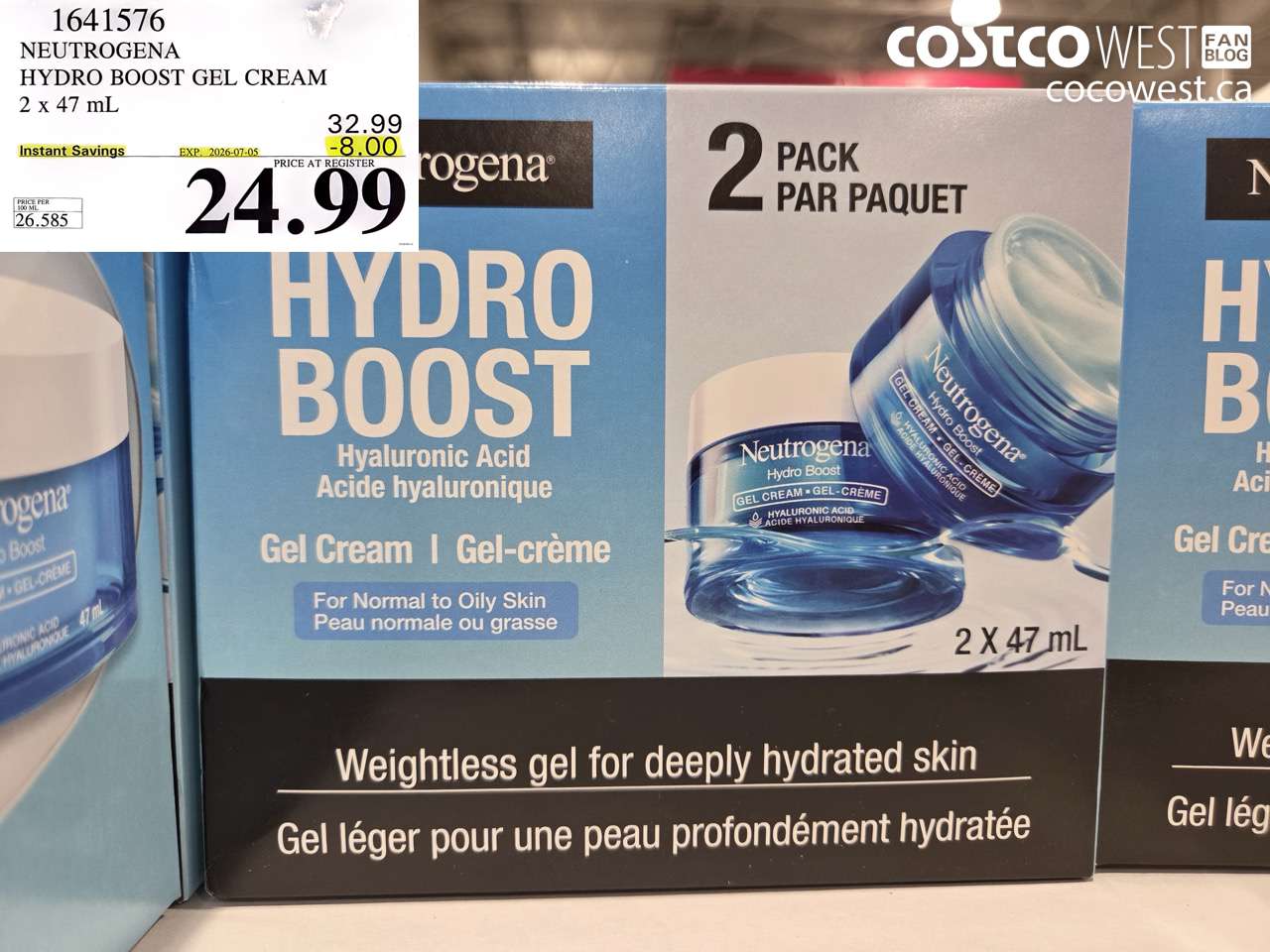 1641576 NEUTROGENA HYDRO BOOST GEL CREAM 2 X 47 ML ($8.00 INSTANT SAVINGS EXPIRES ON 2026-07-05) $24.99