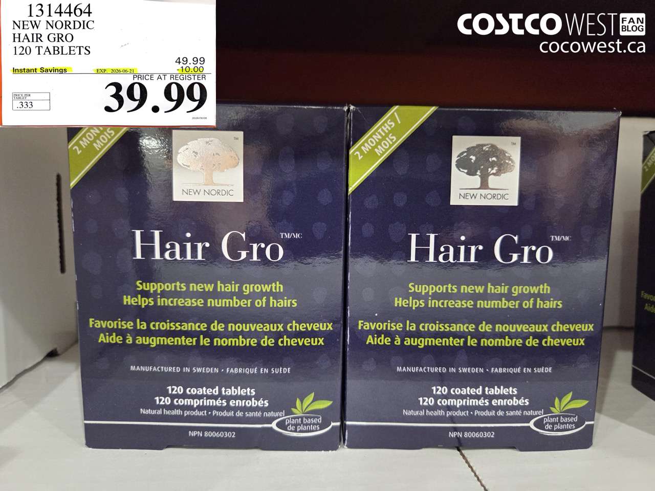 1314464 NEW NORDIC HAIR GRO 120 TABLETS ($10.00 INSTANT SAVINGS EXPIRES ON 2026-06-21) $39.99