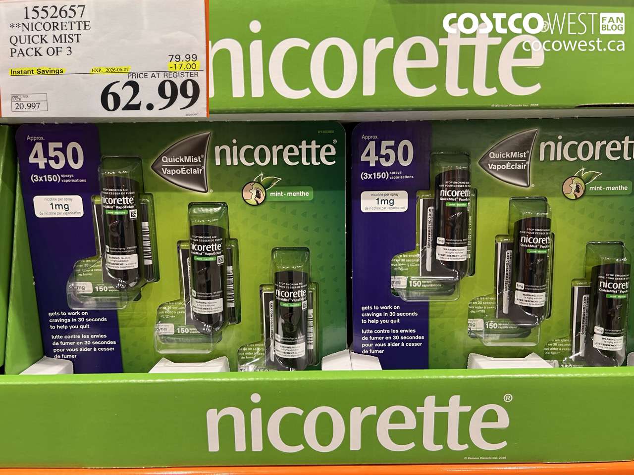 1552657 NICORETTE QUICK MIST PACK OF 3 ($17.00 INSTANT SAVINGS EXPIRES ON 2026-06-07) $62.99