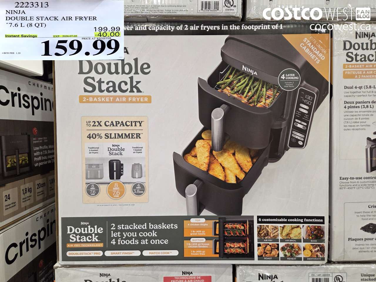 2223313 NINJA DOUBLE STACK AIR FRYER 7.6 L (8 QT) ($40.00 INSTANT SAVINGS EXPIRES ON 2026-07-05) $159.99