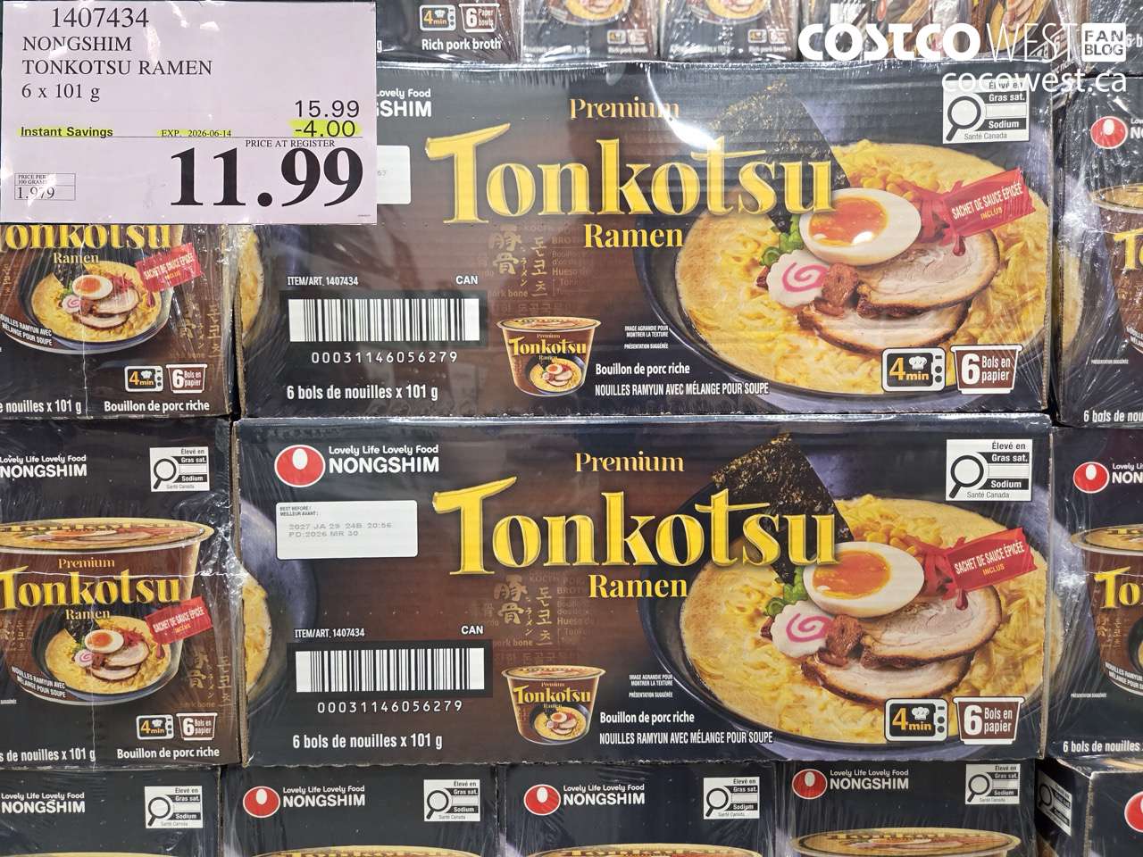1407434 NONGSHIM TONKOTSU RAMEN 6 X 101 G ($4.00 INSTANT SAVINGS EXPIRES ON 2026-06-14) $11.99