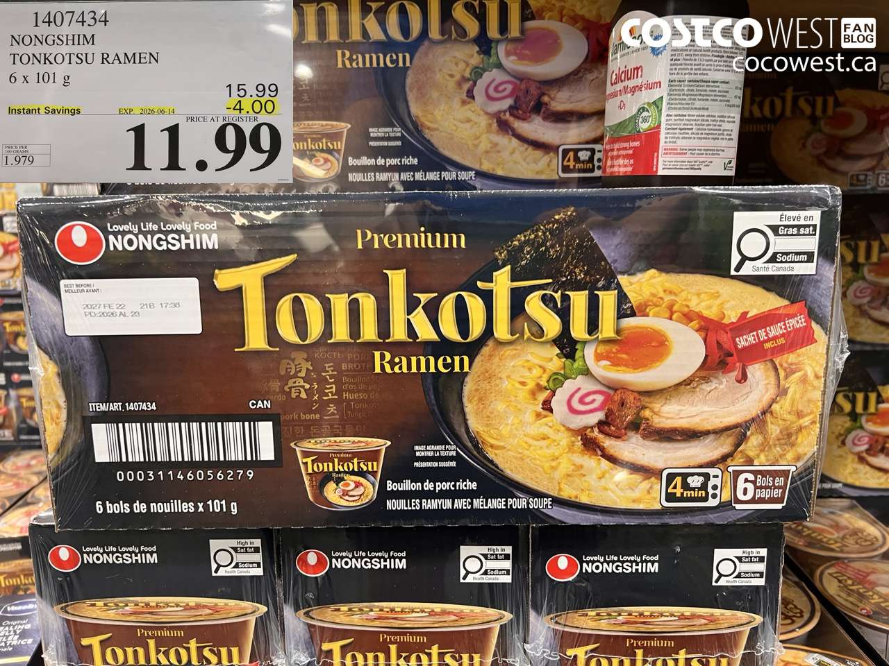 1407434 NONGSHIM TONKOTSU RAMEN 6 X 101 G ($4.00 INSTANT SAVINGS EXPIRES ON 2026-06-14) $11.99