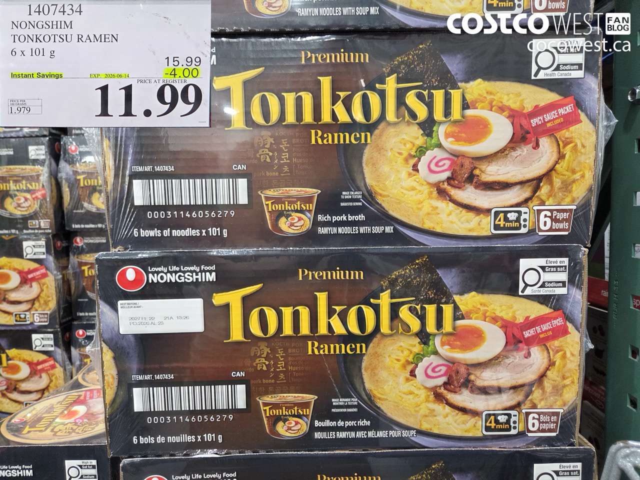 1407434 NONGSHIM TONKOTSU RAMEN 6 X 101 G ($4.00 INSTANT SAVINGS EXPIRES ON 2026-06-14) $11.99