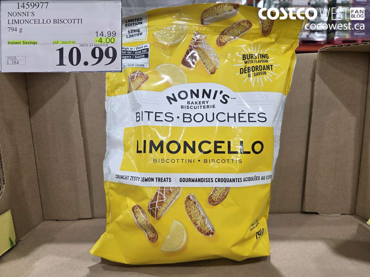 1459977 NONNI'S LIMONCELLO BISCOTTI 794 G ($4.00 INSTANT SAVINGS EXPIRES ON 2026-07-05) $10.99