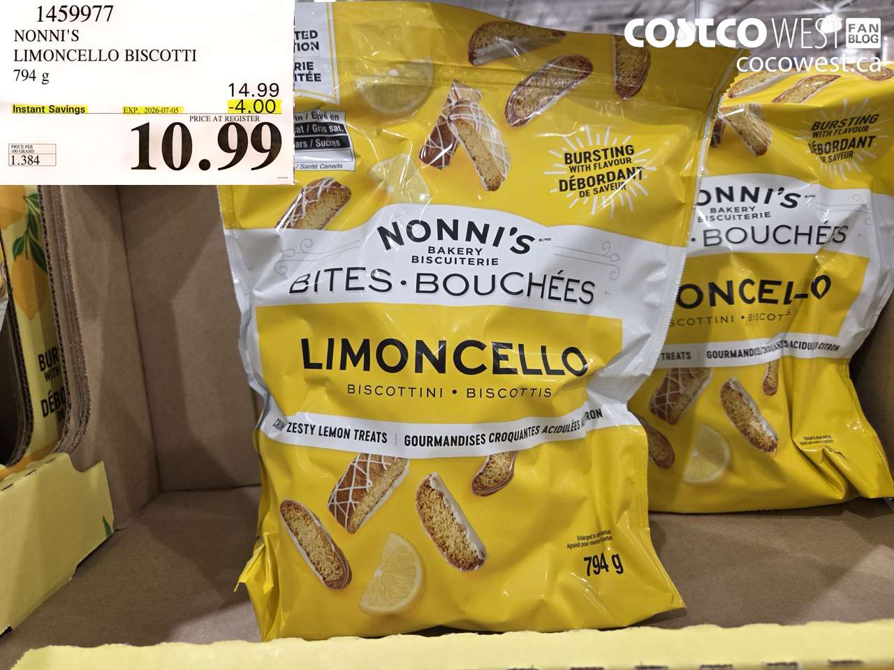 1459977 NONNI'S LIMONCELLO BISCOTTI 794 G ($4.00 INSTANT SAVINGS EXPIRES ON 2026-07-05) $10.99