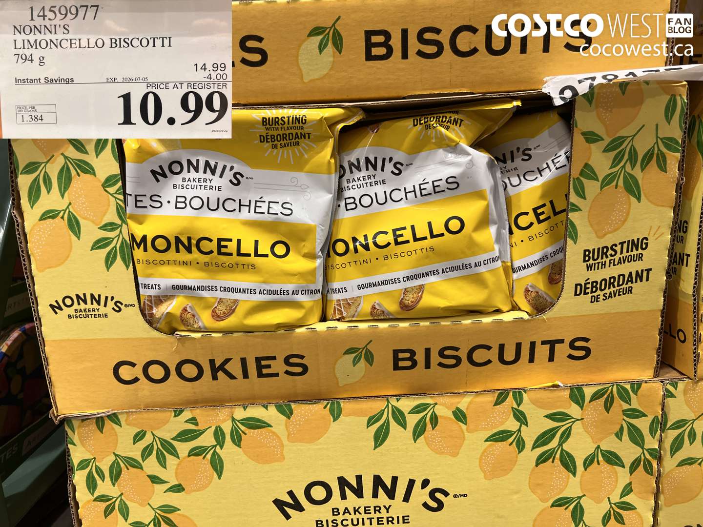 1459977 NONNI'S LIMONCELLO BISCOTTI 794 G ($4.00 INSTANT SAVINGS EXPIRES ON 2026-07-05) $10.99