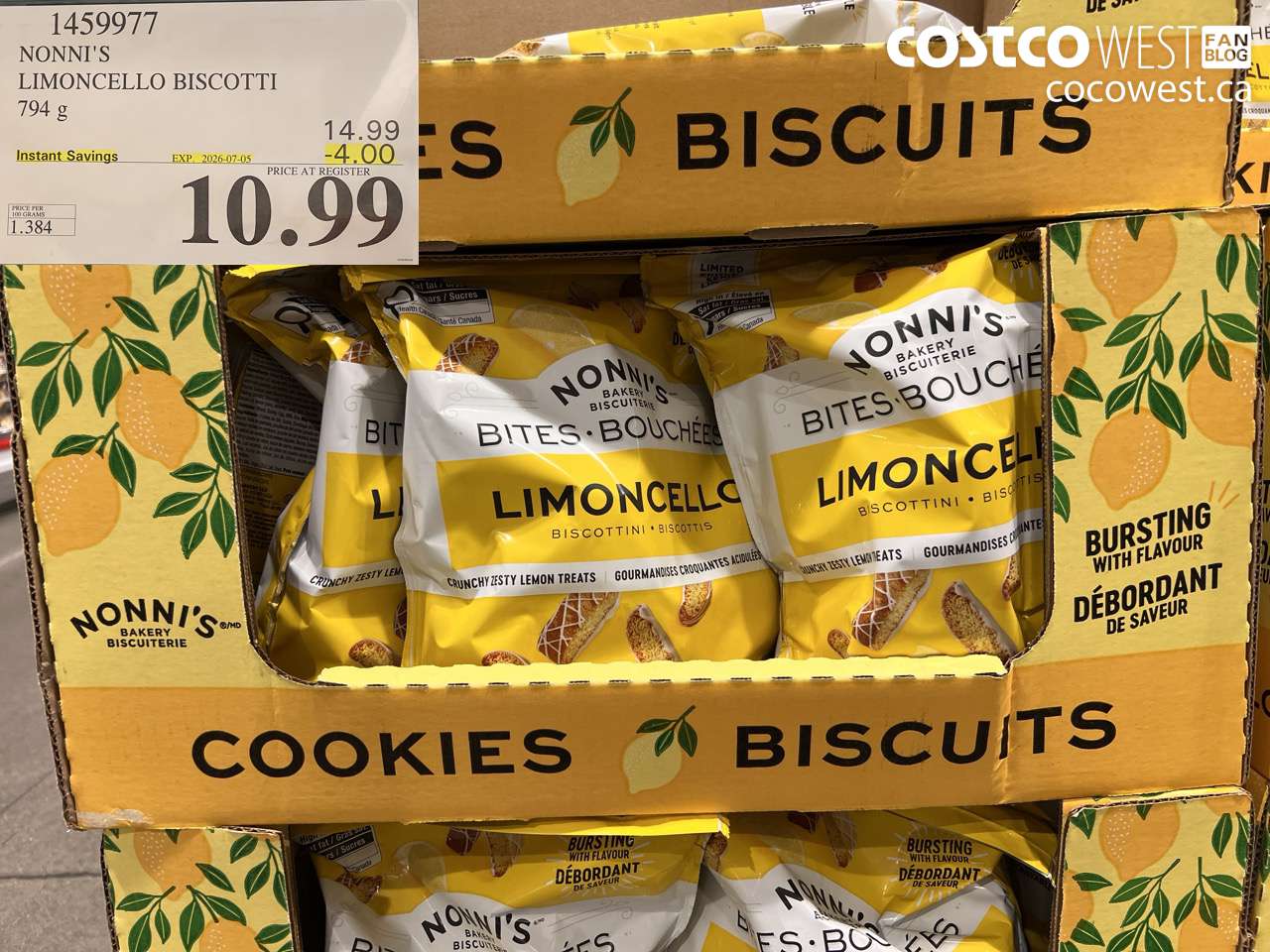 1459977 NONNI'S LIMONCELLO BISCOTTI 794 G ($4.00 INSTANT SAVINGS EXPIRES ON 2026-07-05) $10.99