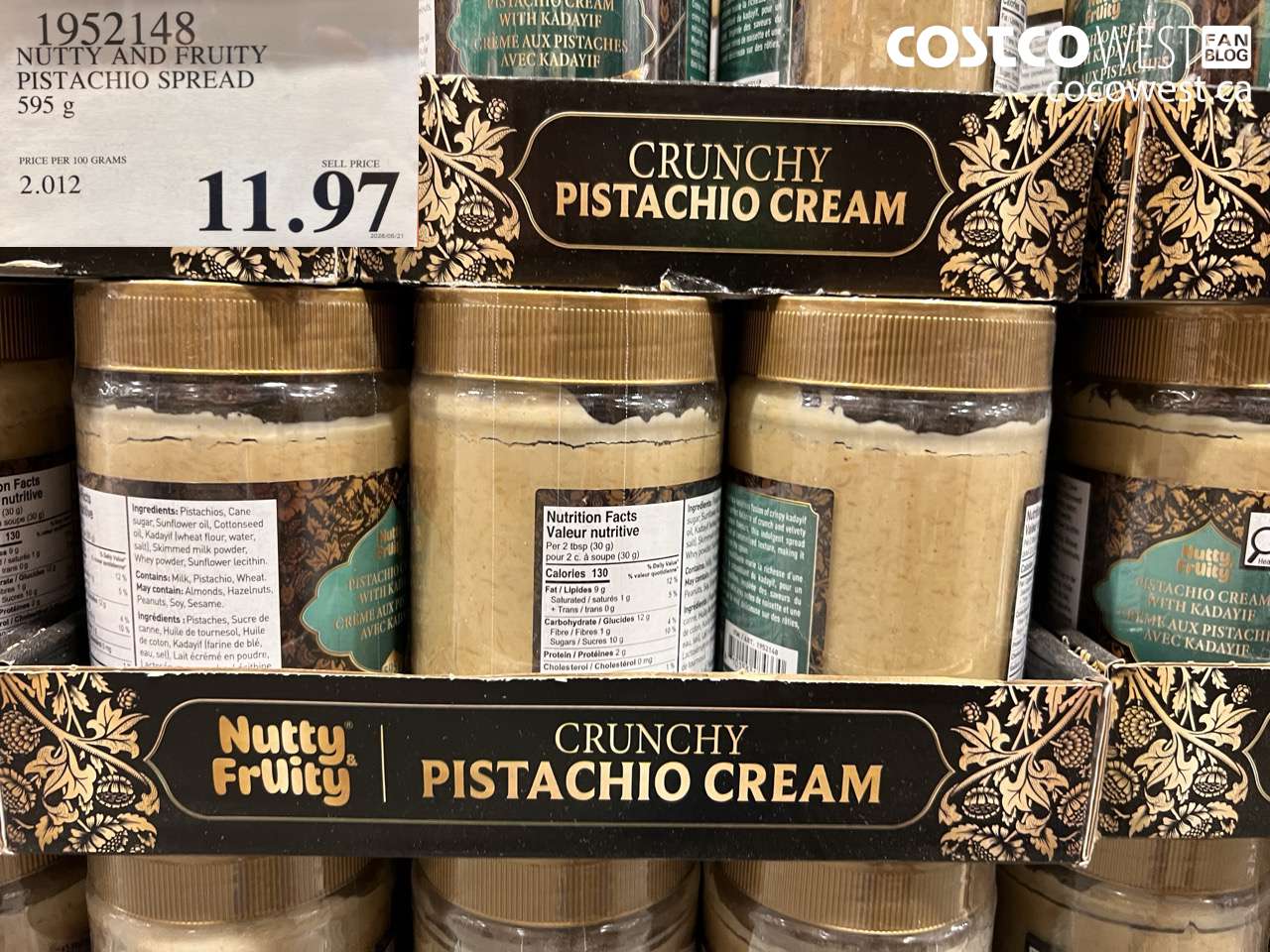 1952148 NUTTY AND FRUITY PISTACHIO SPREAD 595 G $11.97
