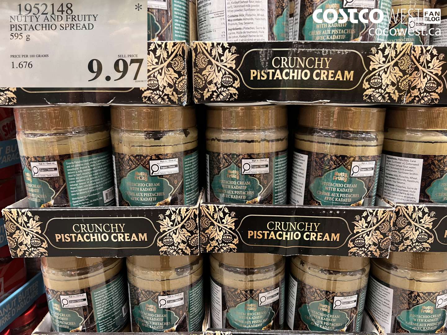 1952148 NUTTY AND FRUITY PISTACHIO SPREAD 595 G $9.97