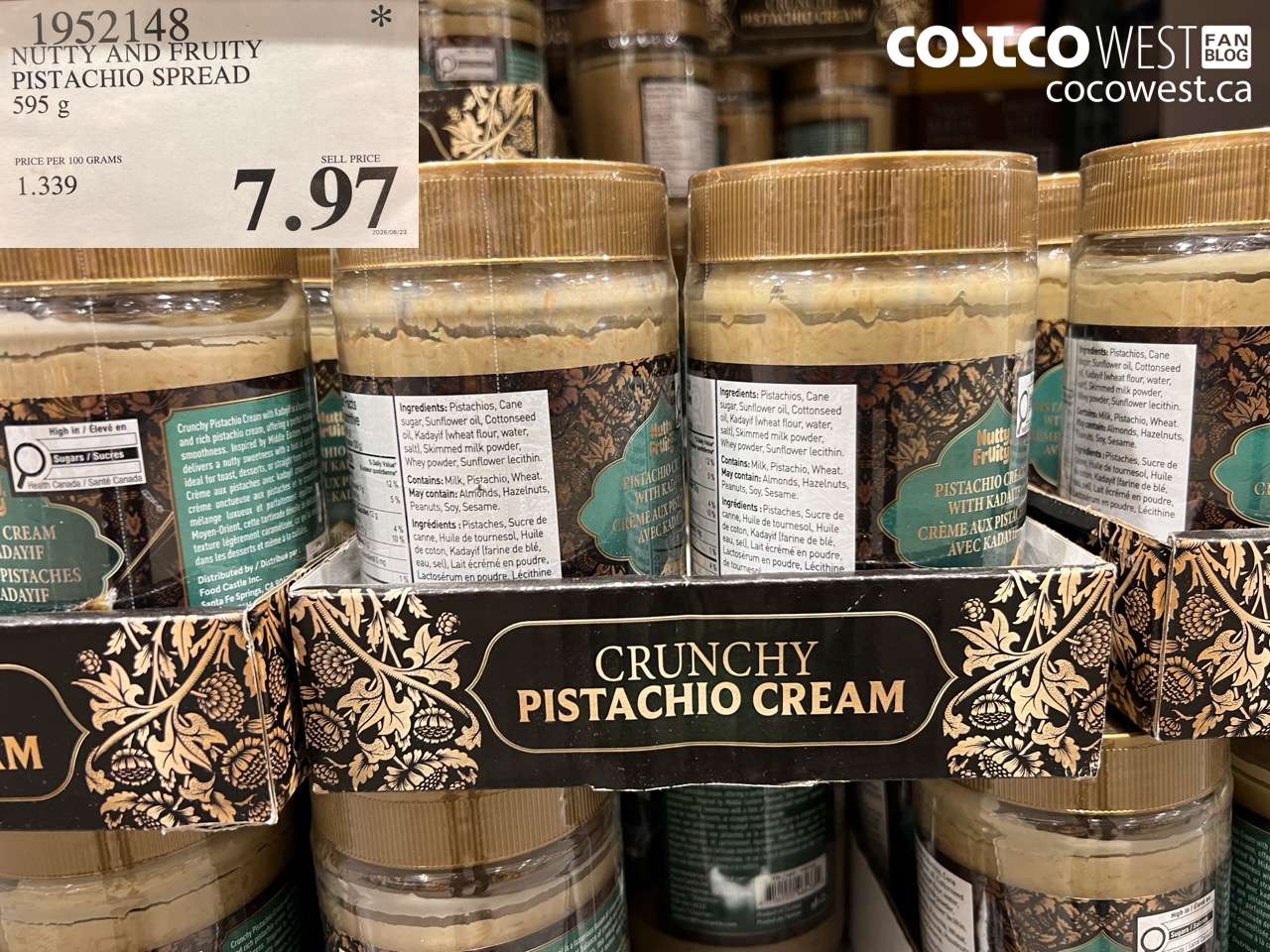 1952148 NUTTY AND FRUITY PISTACHIO SPREAD 595 G $7.97