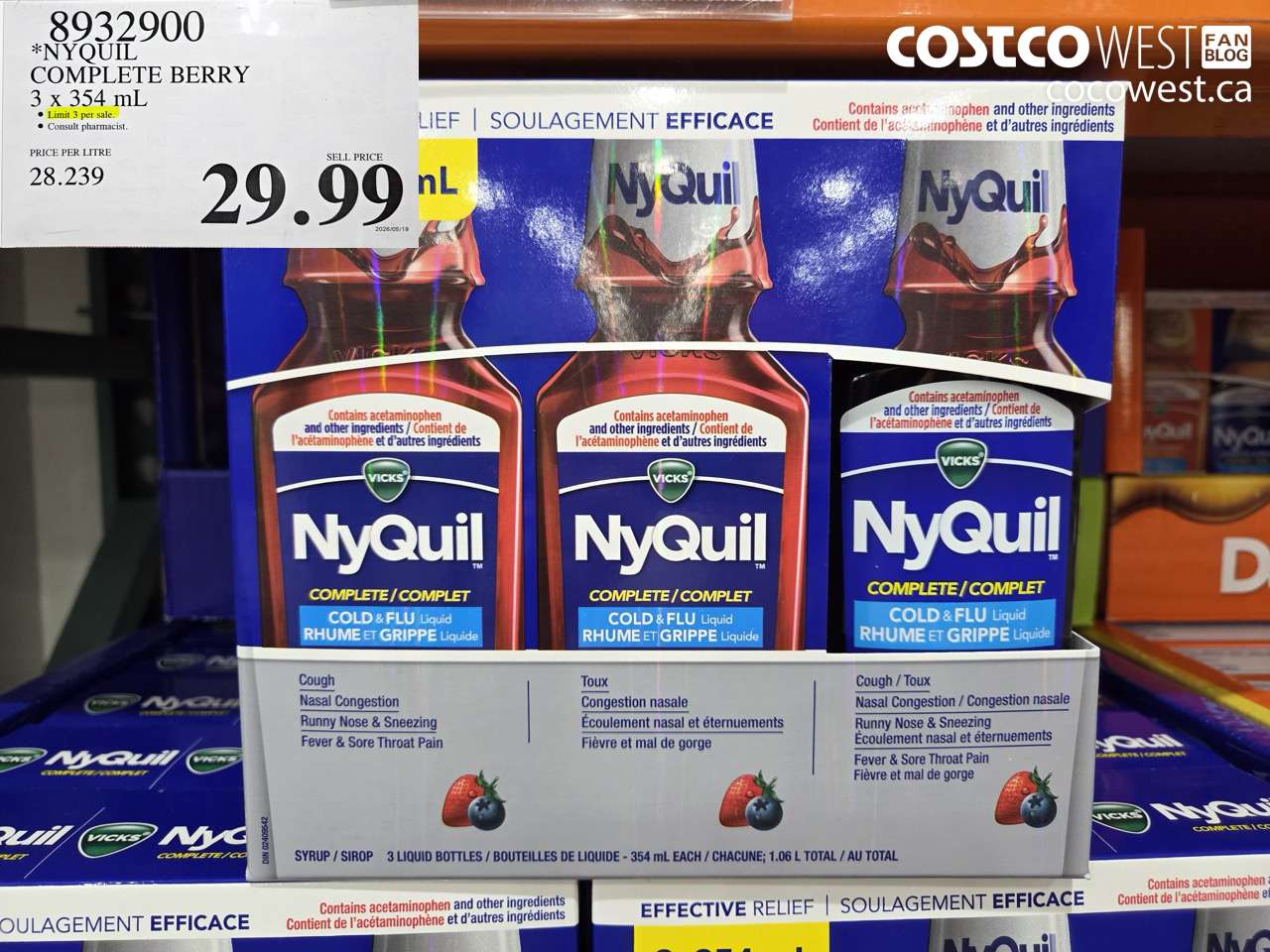 8932900 NYQUIL COMPLETE BERRY 3 X 354 ML $29.99