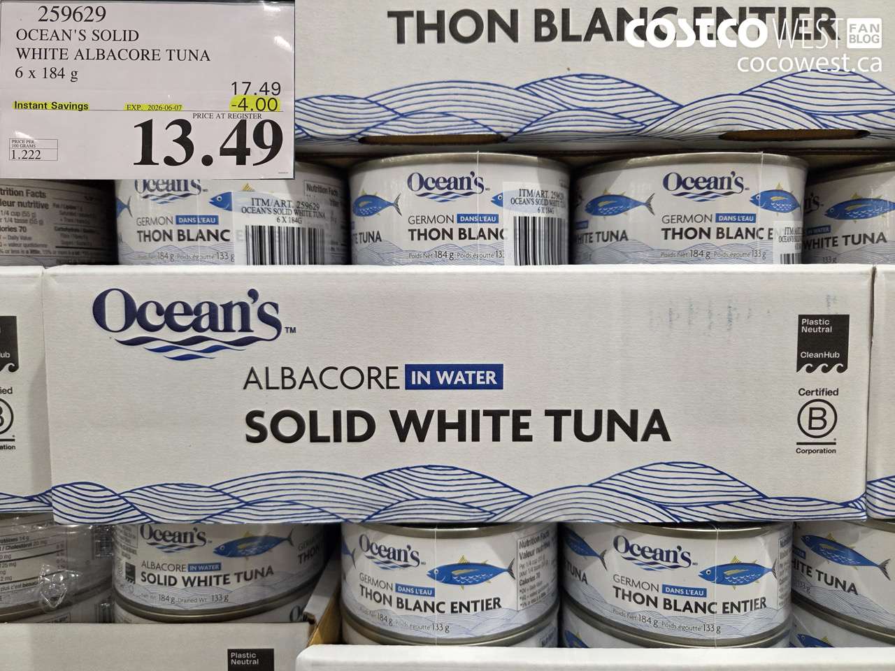 259629 OCEAN'S SOLID WHITE ALBACORE TUNA 6 X 184 G ($4.00 INSTANT SAVINGS EXPIRES ON 2026-06-07) $13.49