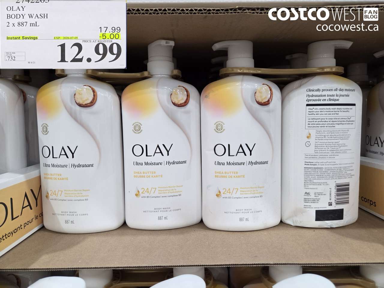 2742203 OLAY BODY WASH 2 X 887 ML ($5.00 INSTANT SAVINGS EXPIRES ON 2026-07-05) $12.99