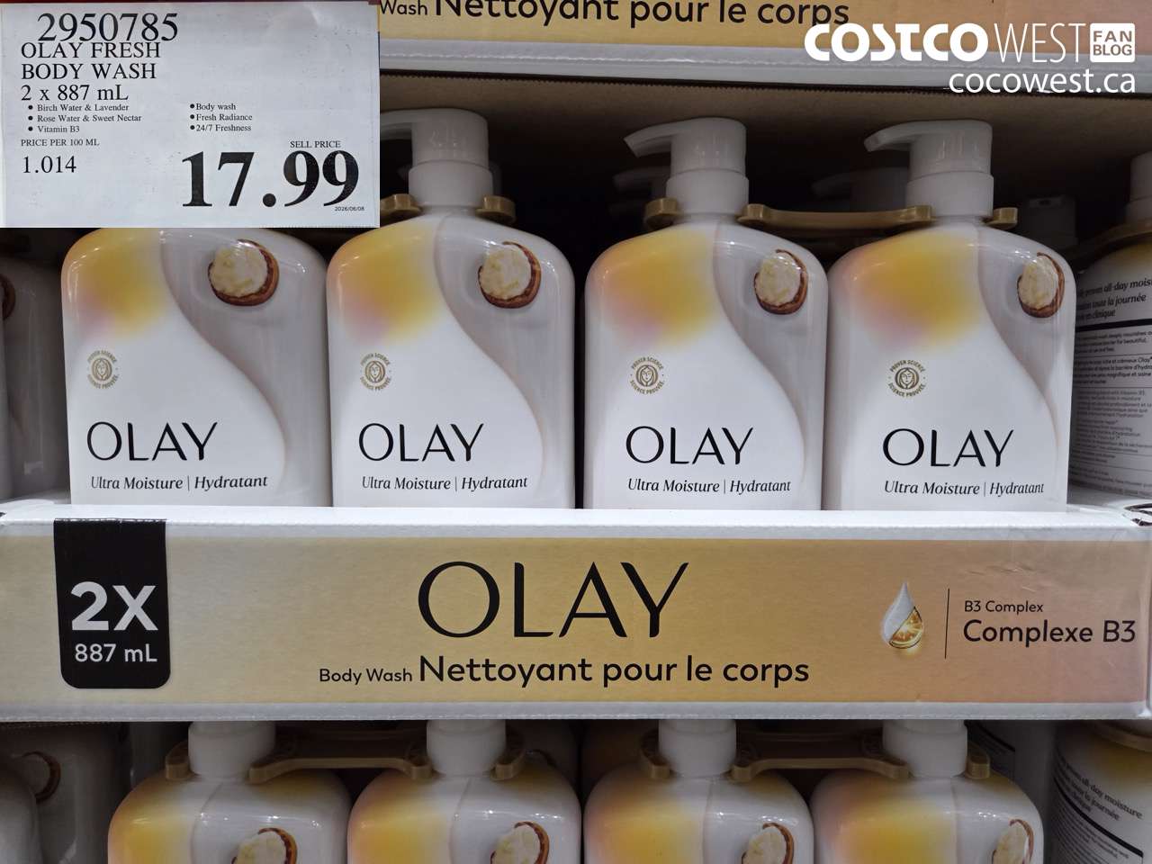 2950785 OLAY FRESH BODY WASH 2 X 887 ML $17.99